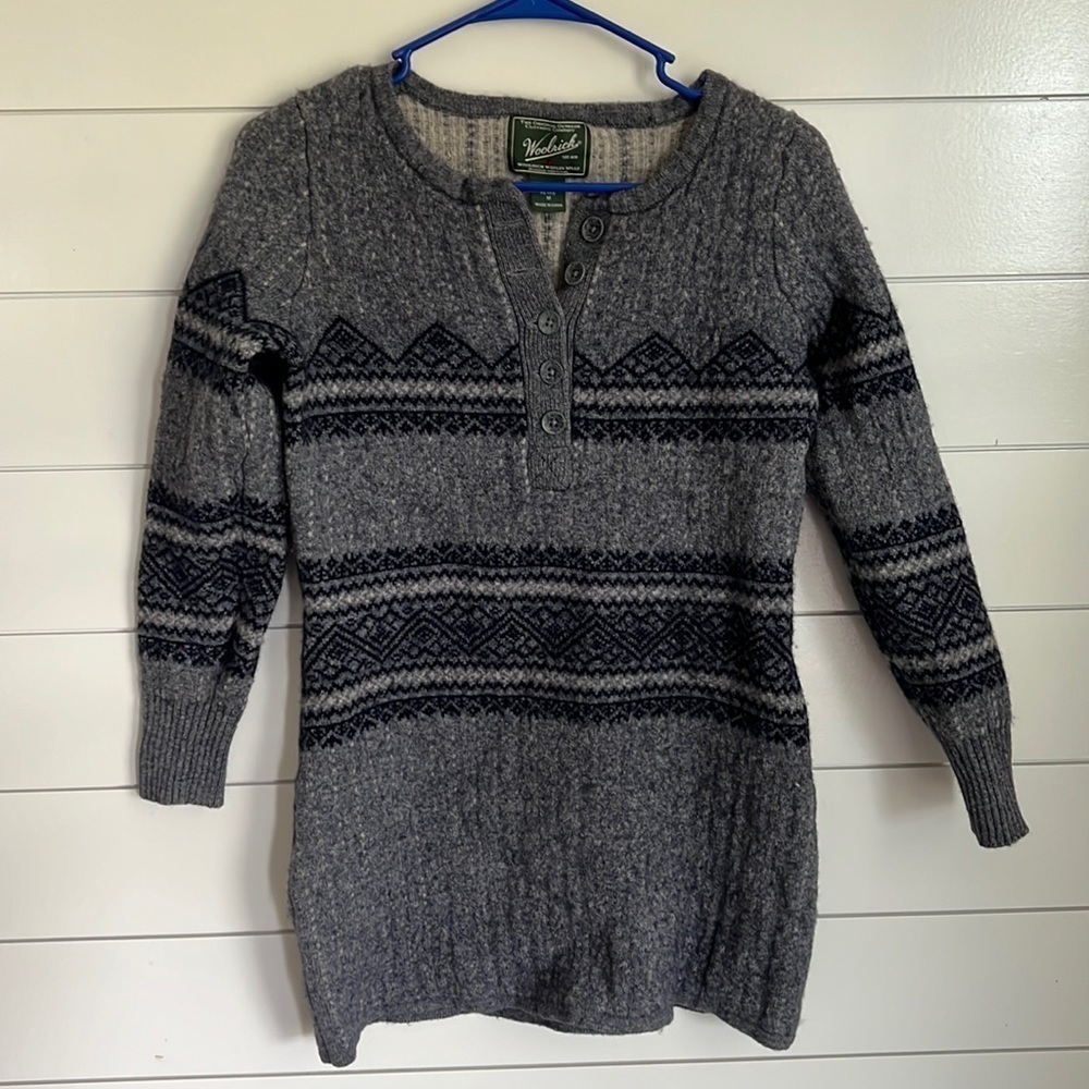 Woolrich Fair Isle Ladies Wool Petite Sweater Dress Tunic Size Medium ⚫️
